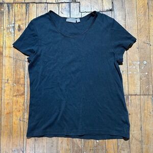 Croft & Barrow Top Women's Large Black Solid Short Sleeve Round Neck Stretch